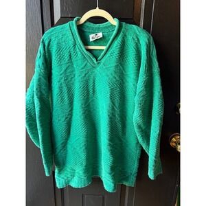 Vintage Class 955 Womens 90s Emerald Green V-Neck Roll Neck Sweater Baggy XL